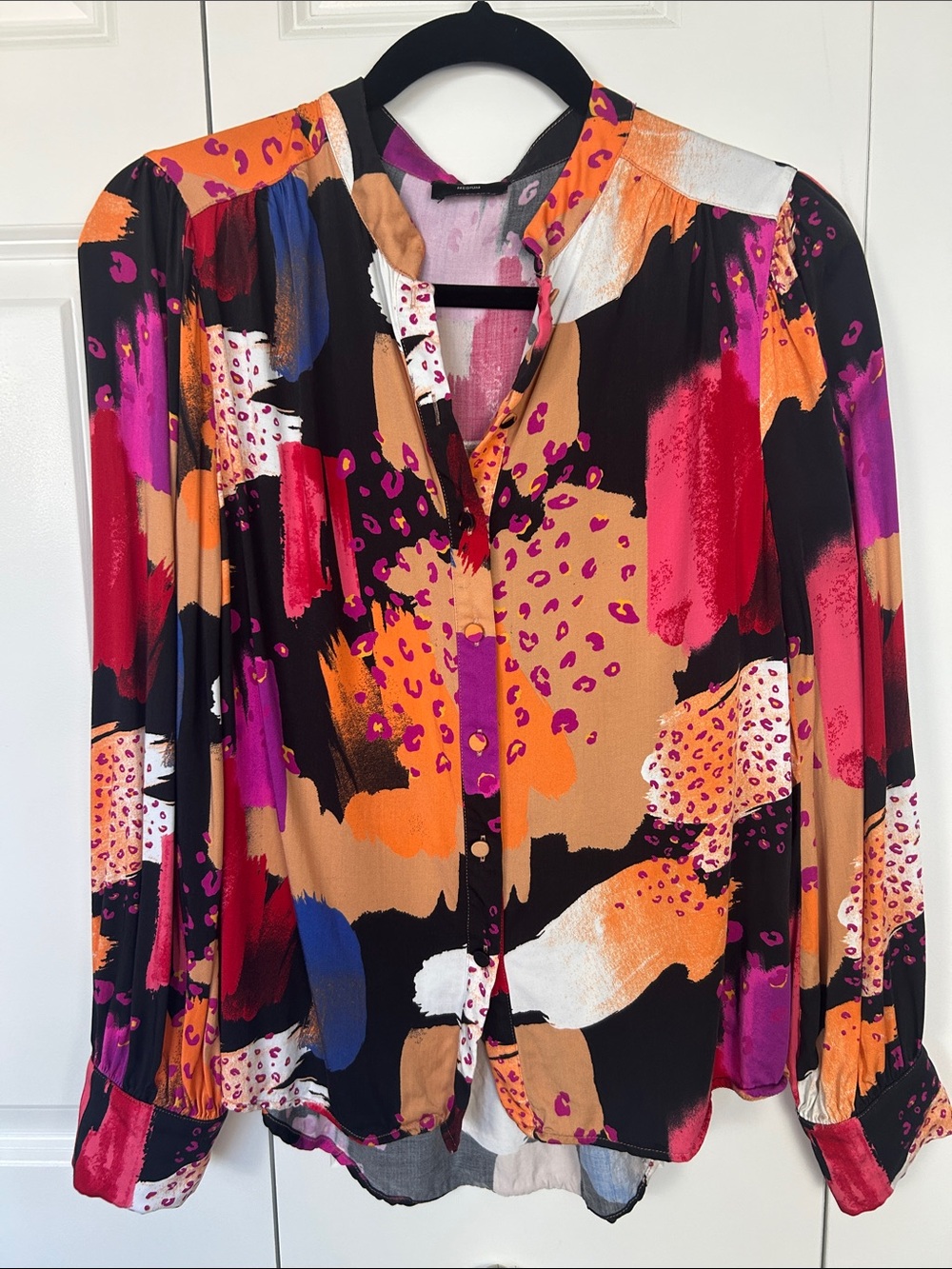 Fate Multicolor Abstract-Print Long Sleeve Blouse Size Medium